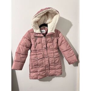 Girls Size (7/8)  Steve Madden  Parka Jacket Pink To Faux Fur White. A752